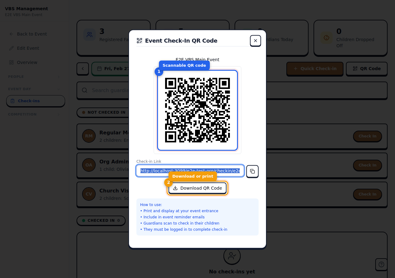 QR Code dialog with annotated QR code and download button