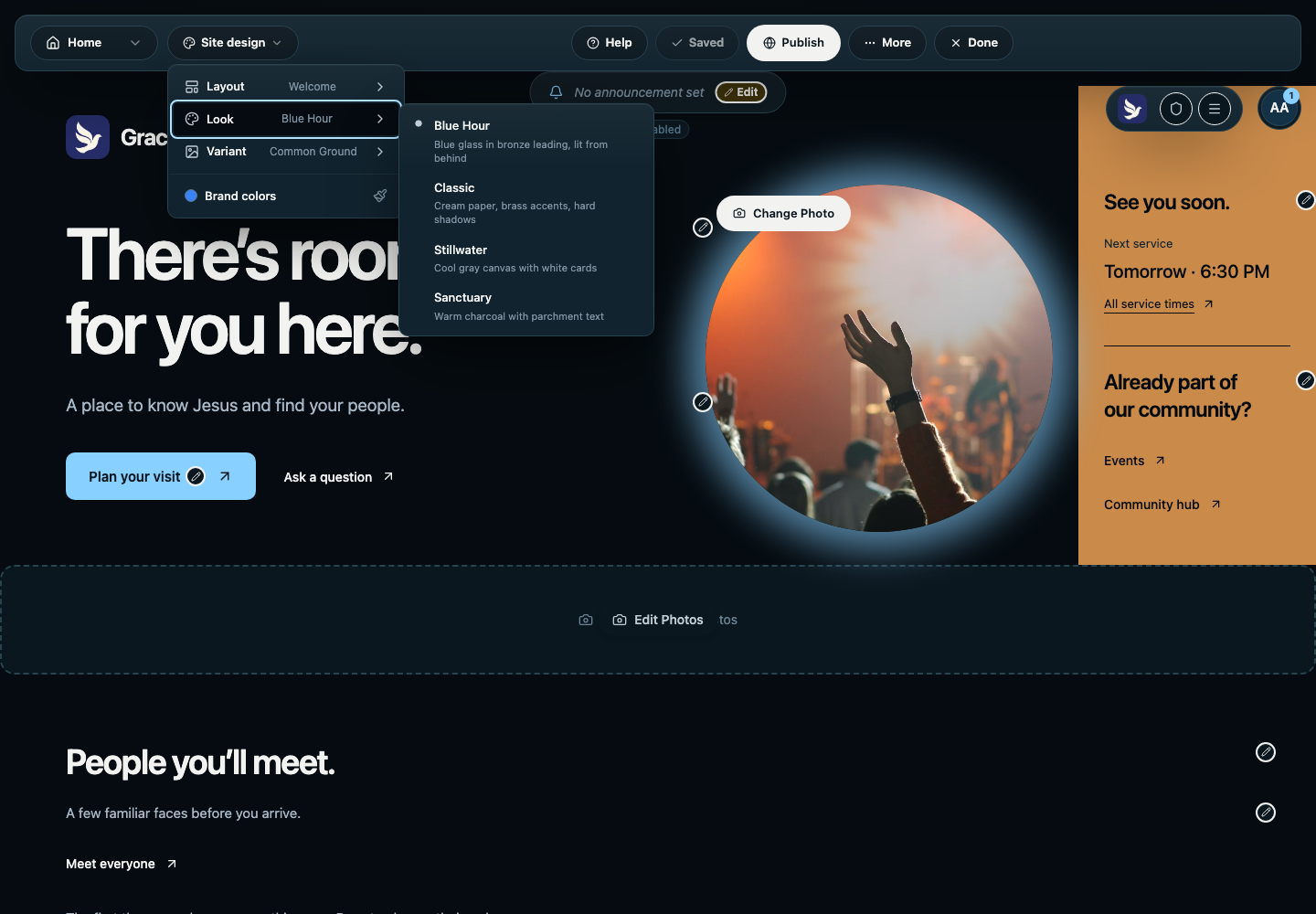 Look list open from Site design in the website editor