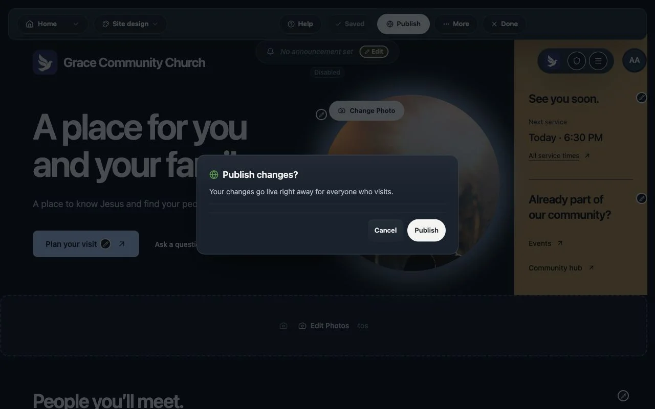 Publish confirmation before making page changes visible to visitors